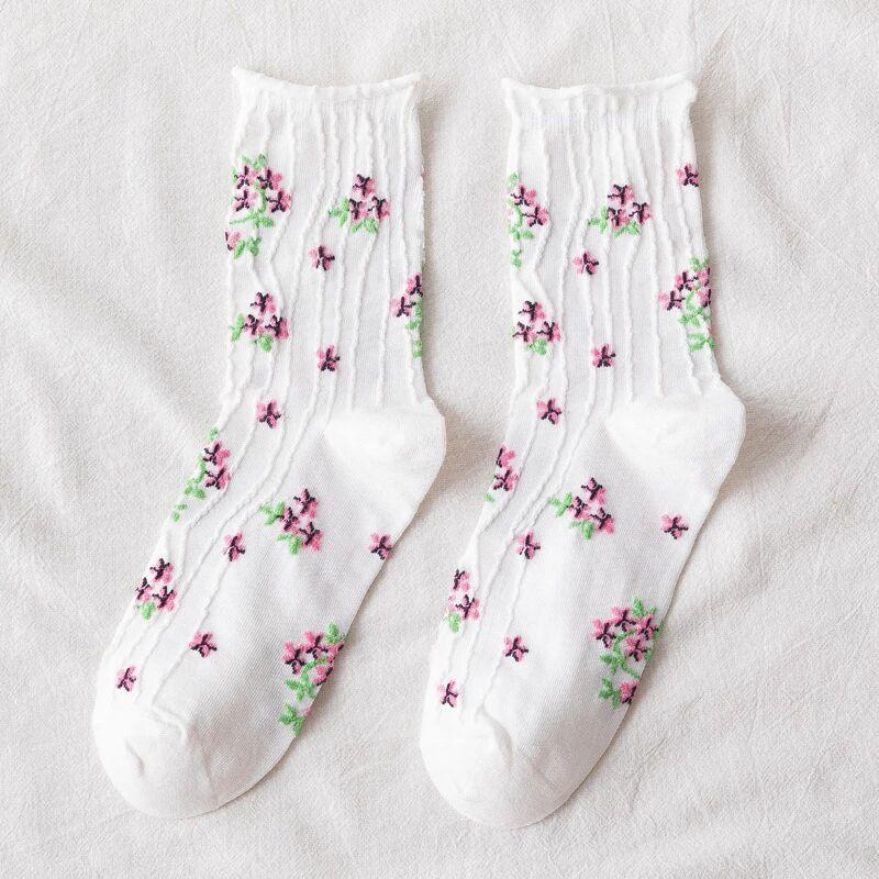 Textured Flower Crew Socks (5 Colours)