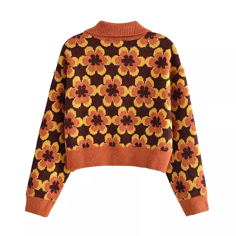 Collared Retro Flower Cardigan