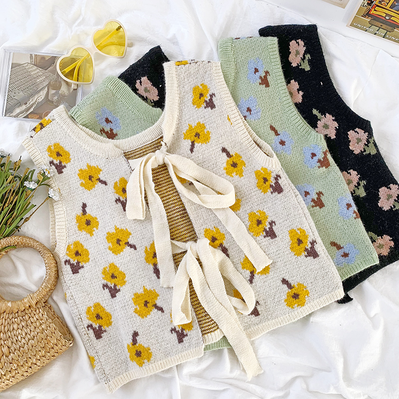 Patty Ribbon Tie Floral Sweater Vest (3 colours)