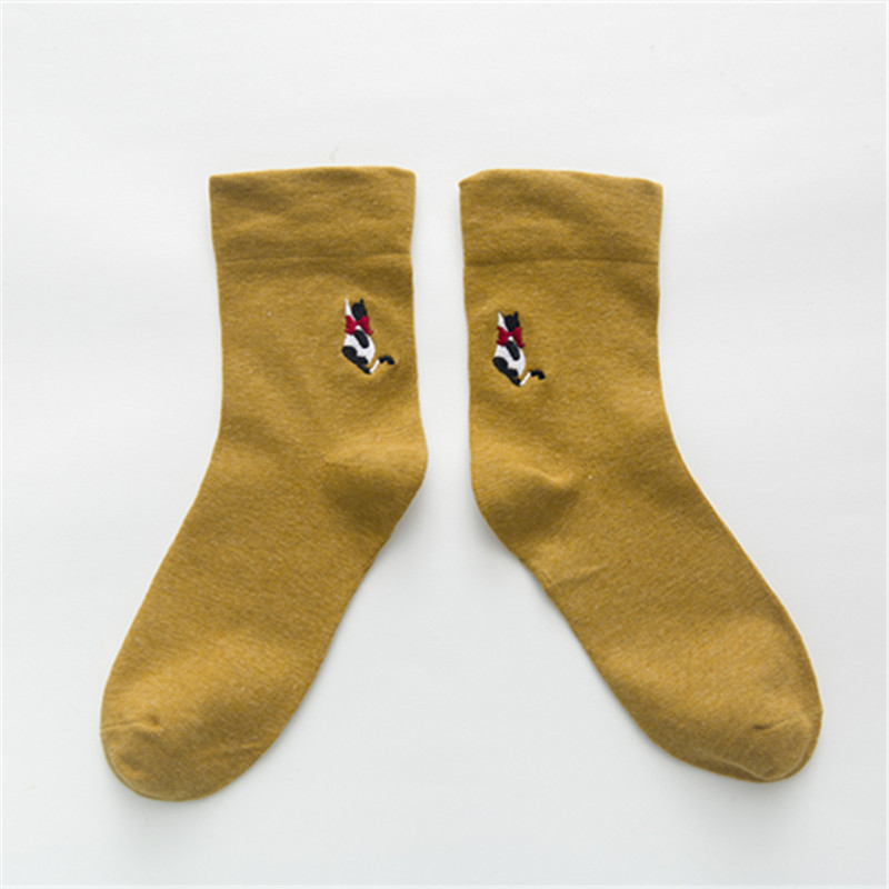 Embroidered Bowtie Cats Crew Socks (5 Designs)