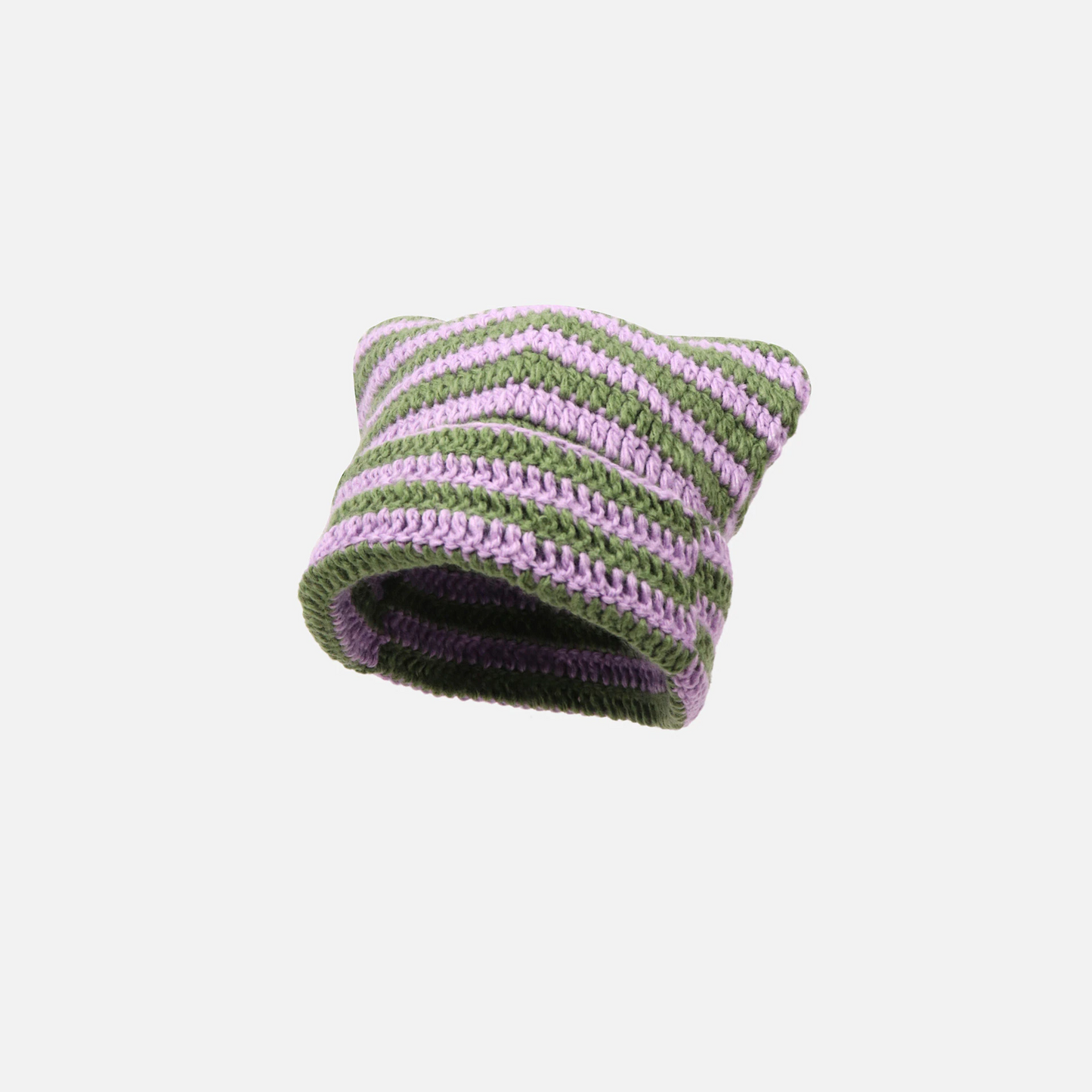 Crochet Striped Kitty Ear Beanie Hat (10 Colours)