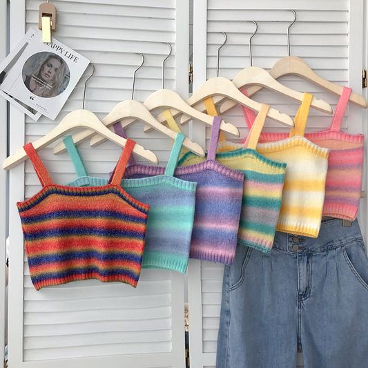 Gradient Stripe Knitted Crop Top (6 Colours)