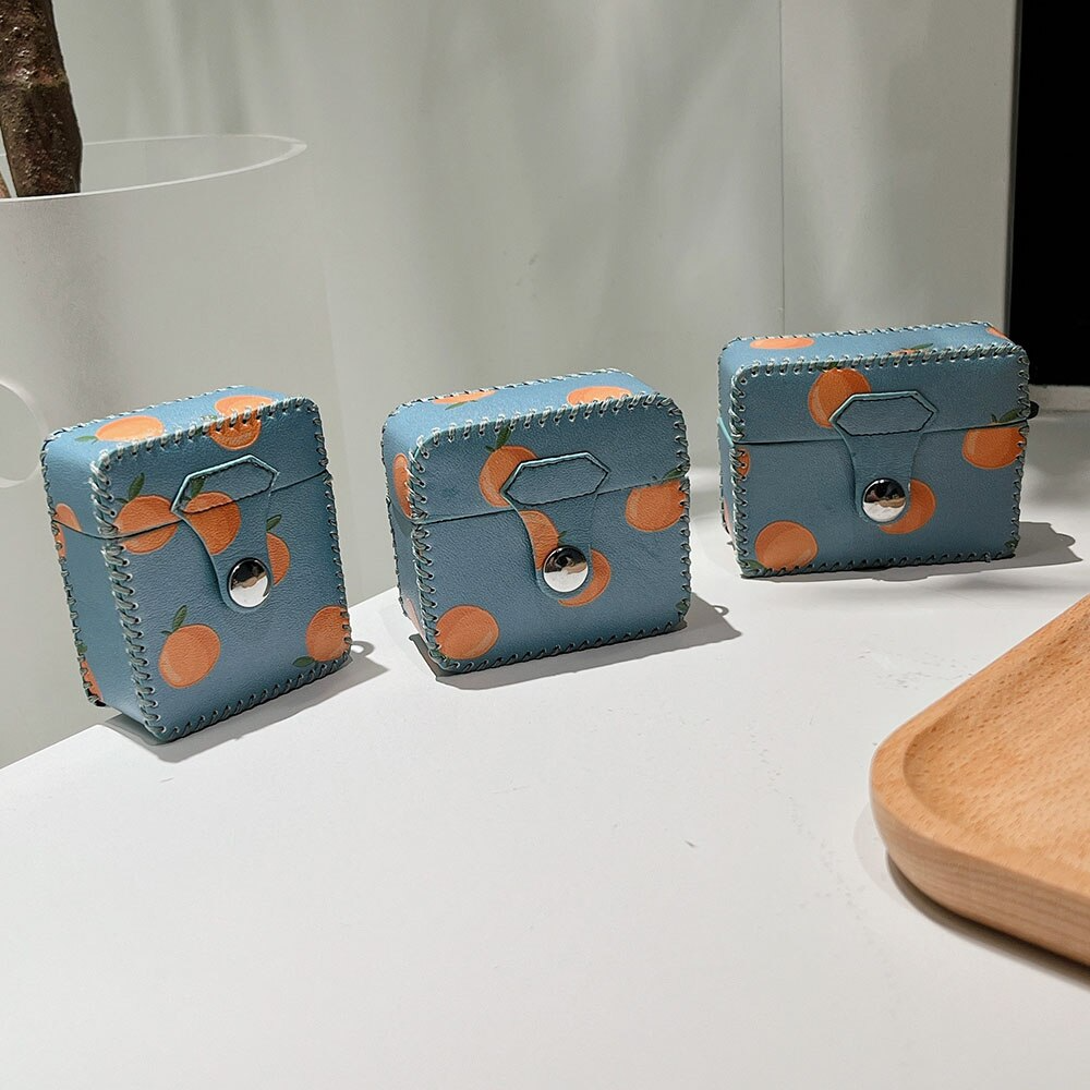 Pleather Orange Pattern Charger Case Cover for AirPods