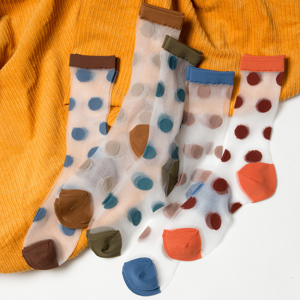 Transparent Polka Dot Crew Socks (5 Colours)