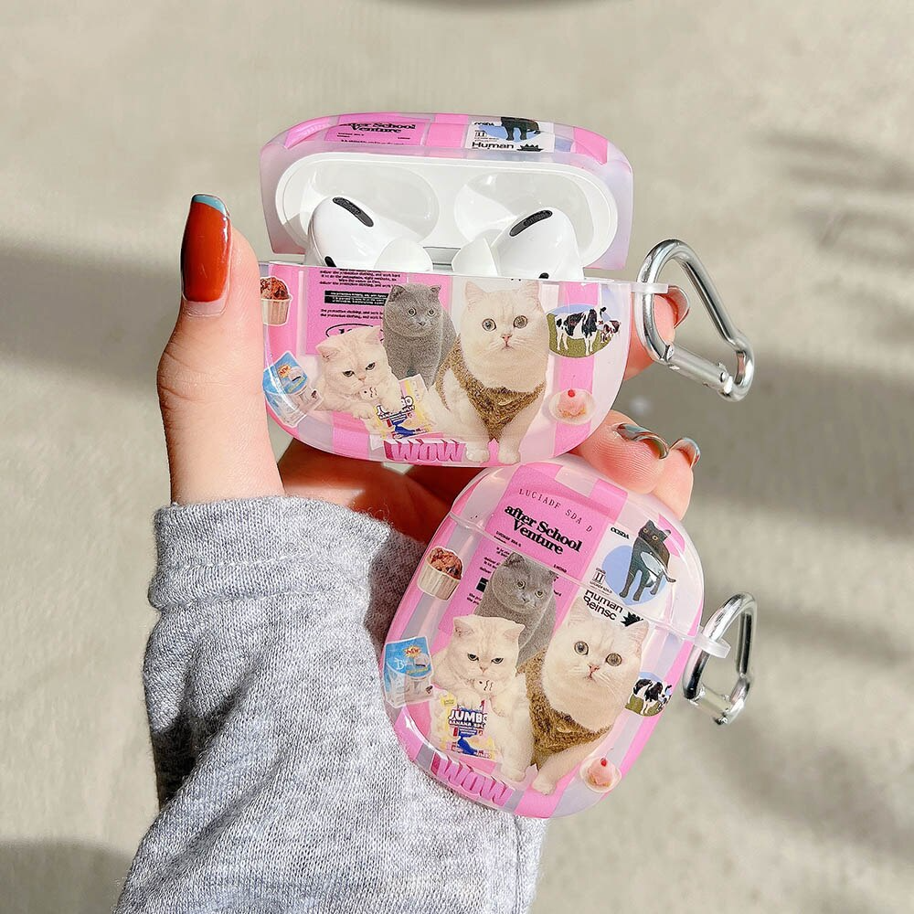 Pink Cat Collage AirPods Charger Case Cover