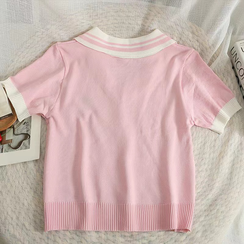 Strawberry Embroidery Polo Top (4 Colours)