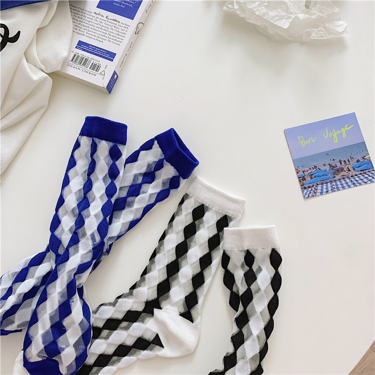 Transparent Diamond Pattern Crew Socks (4 Colours)