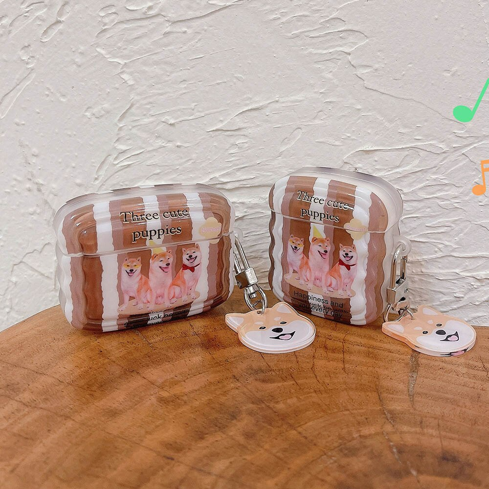 Wavy Shiba Inu Trio AirPods Charger Case Cover - Ice Cream Cake