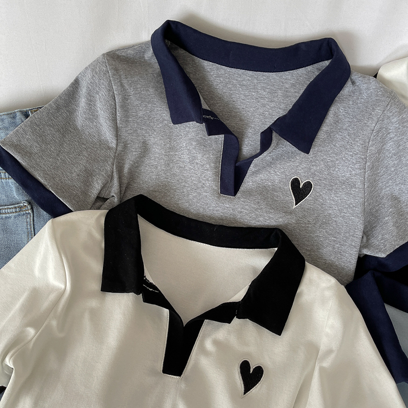 Heart Embroidery Polo Top (4 Colours) - Ice Cream Cake