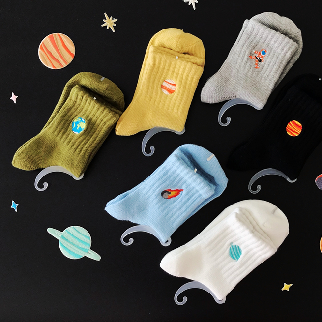 Space Embroidery Ankle Socks - Ice Cream Cake