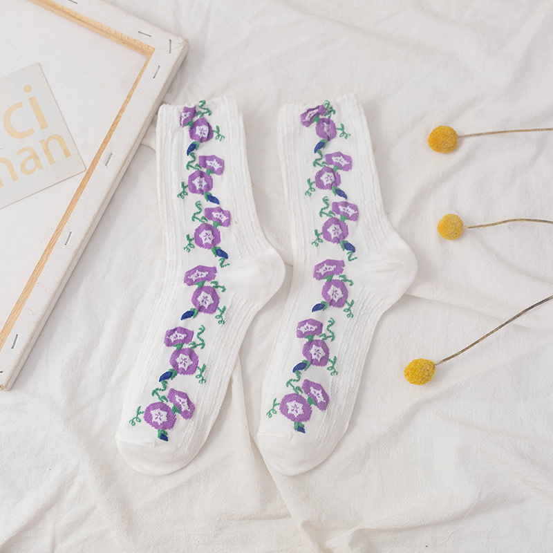 Textured Floral Crew Socks (5 Colours) - Ice Cream Cake