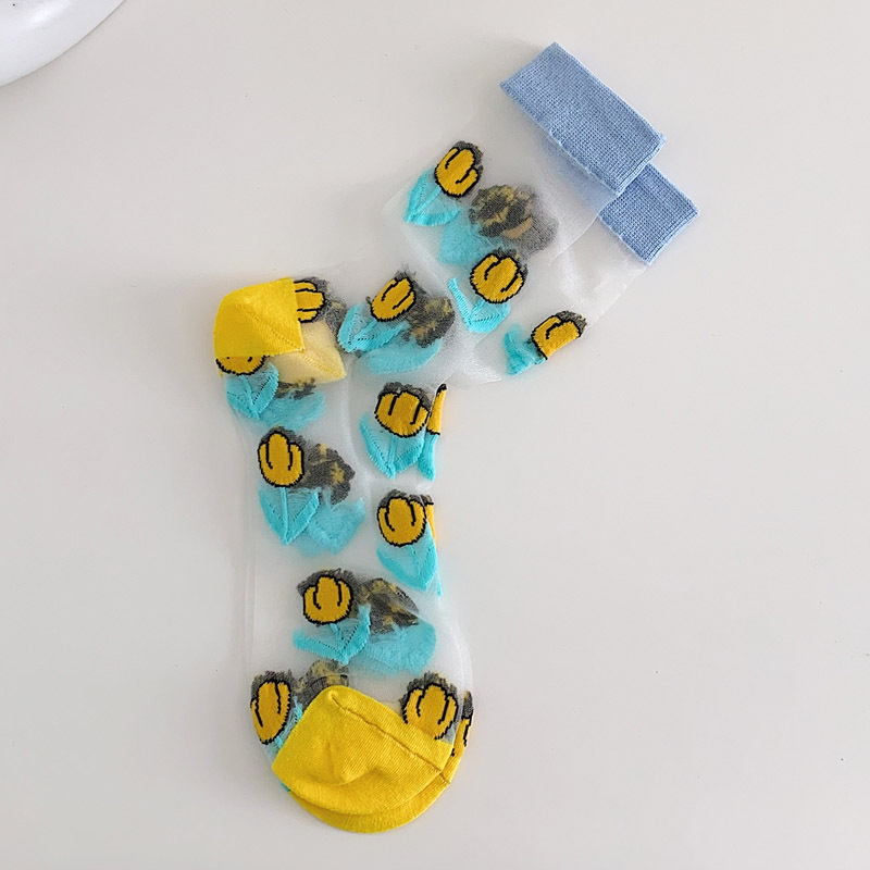 Transparent Flower Pattern Crew Socks (5 Colours)