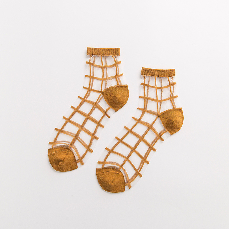 Transparent Pastel Grid Ankle Socks (5 Colours) - Ice Cream Cake