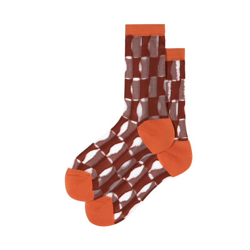 Transparent Check Grid Pattern Crew Socks (5 Colours) - Ice Cream Cake