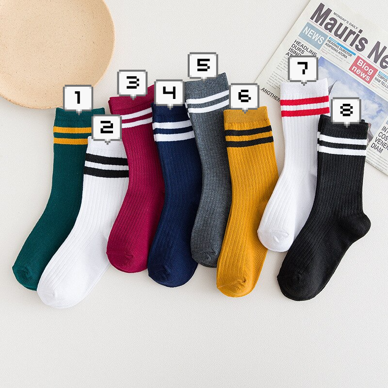 Multicolour Vintage Style Stripe Crew Socks (8 Colours)