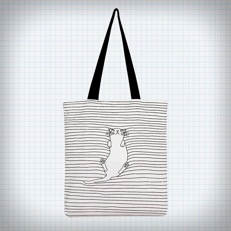 Sleepy Kitty Striped Tote Bag - Ice Cream Cake