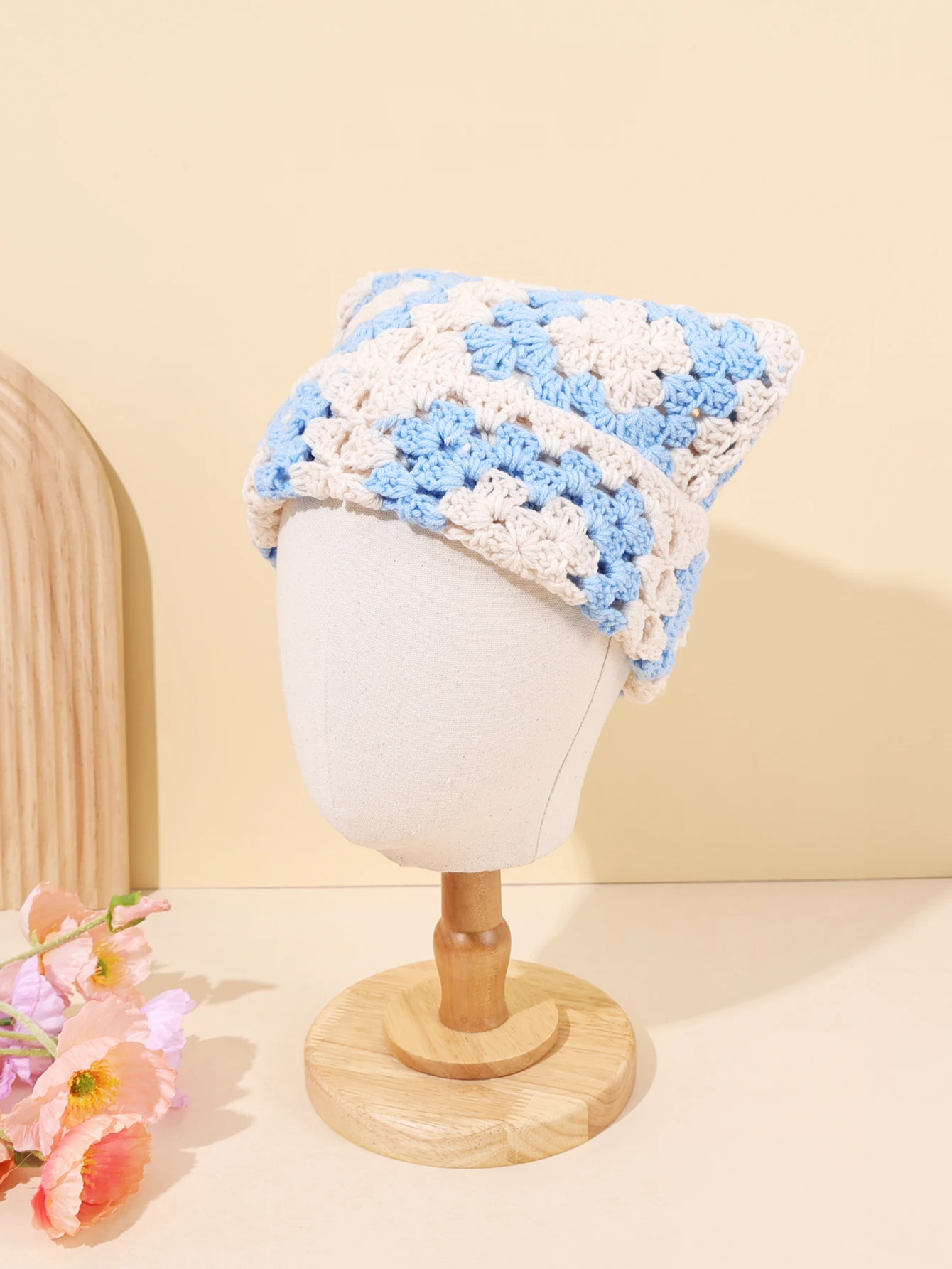 Crochet Granny Square Kitty Ear Beanie Hat (9 Colours) - Ice Cream Cake
