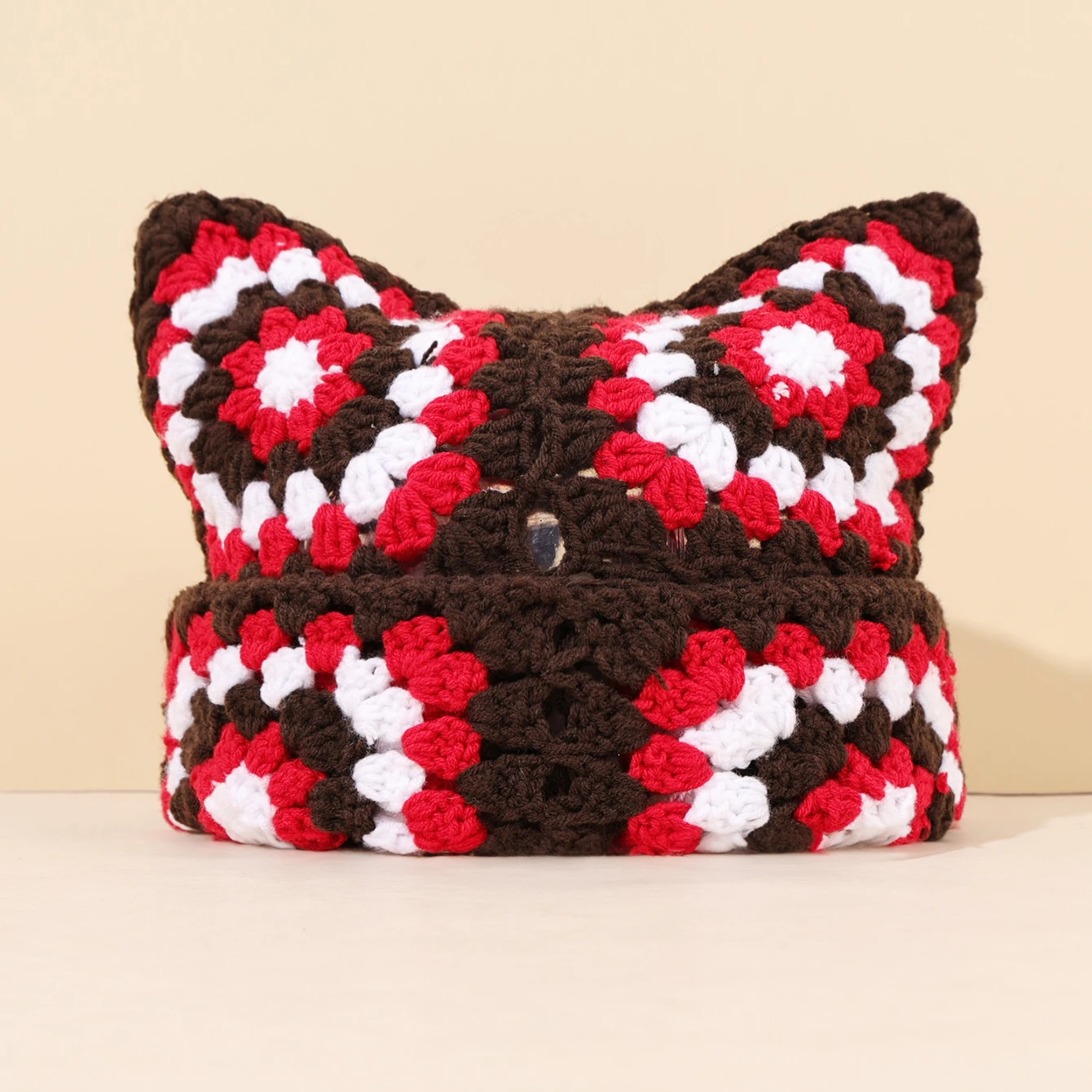 Crochet Granny Square Kitty Ear Beanie Hat (9 Colours) - Ice Cream Cake
