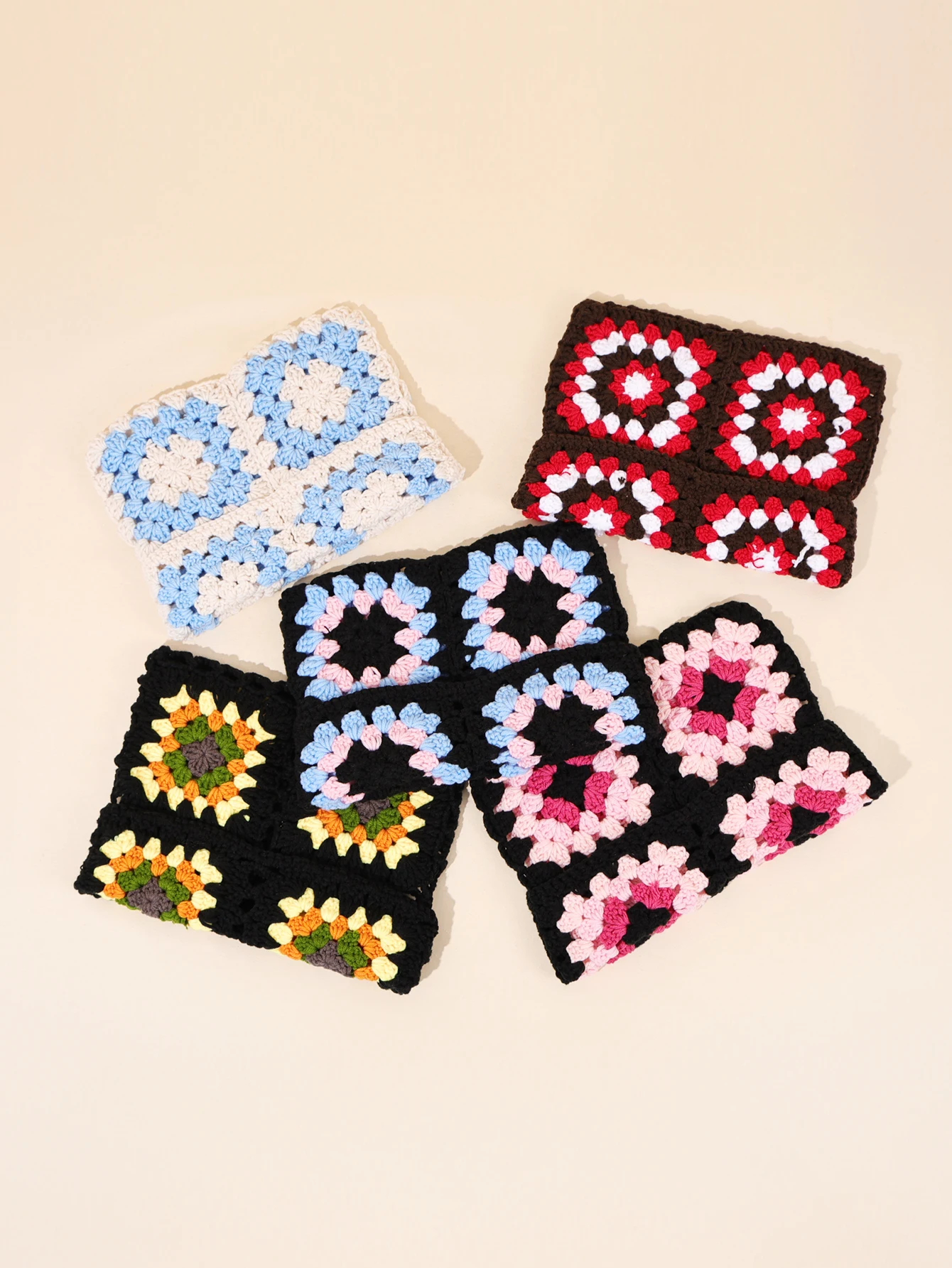 Crochet Granny Square Kitty Ear Beanie Hat (9 Colours) - Ice Cream Cake