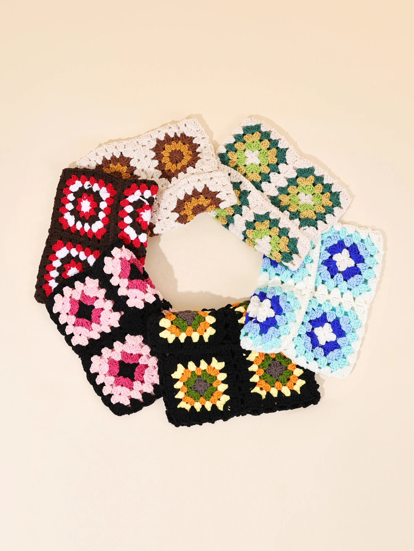 Crochet Granny Square Kitty Ear Beanie Hat (9 Colours) - Ice Cream Cake