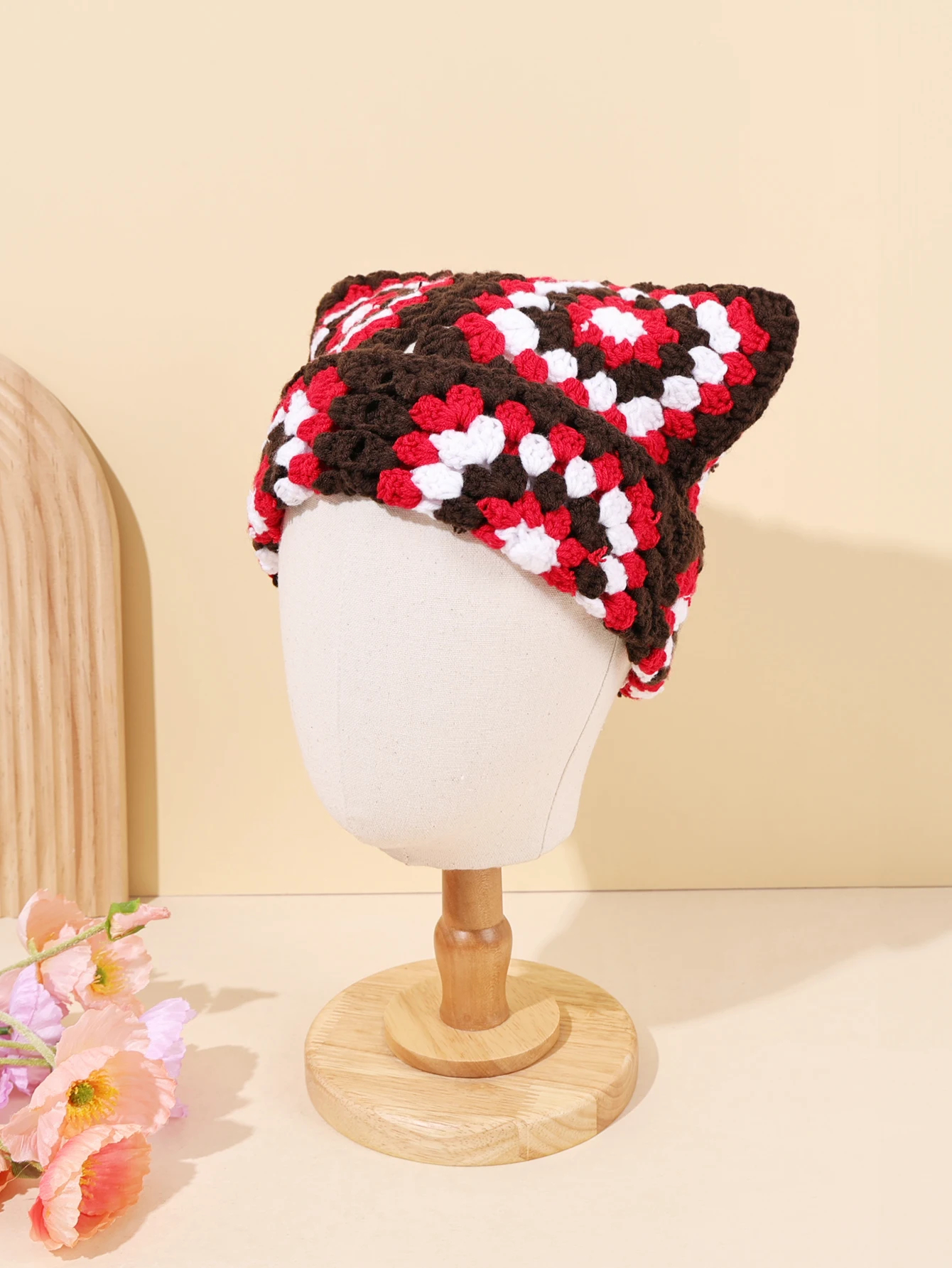 Crochet Granny Square Kitty Ear Beanie Hat (9 Colours) - Ice Cream Cake