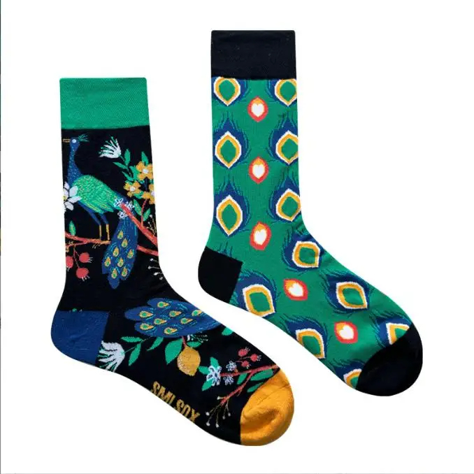Mismatched Peacock Crew Socks