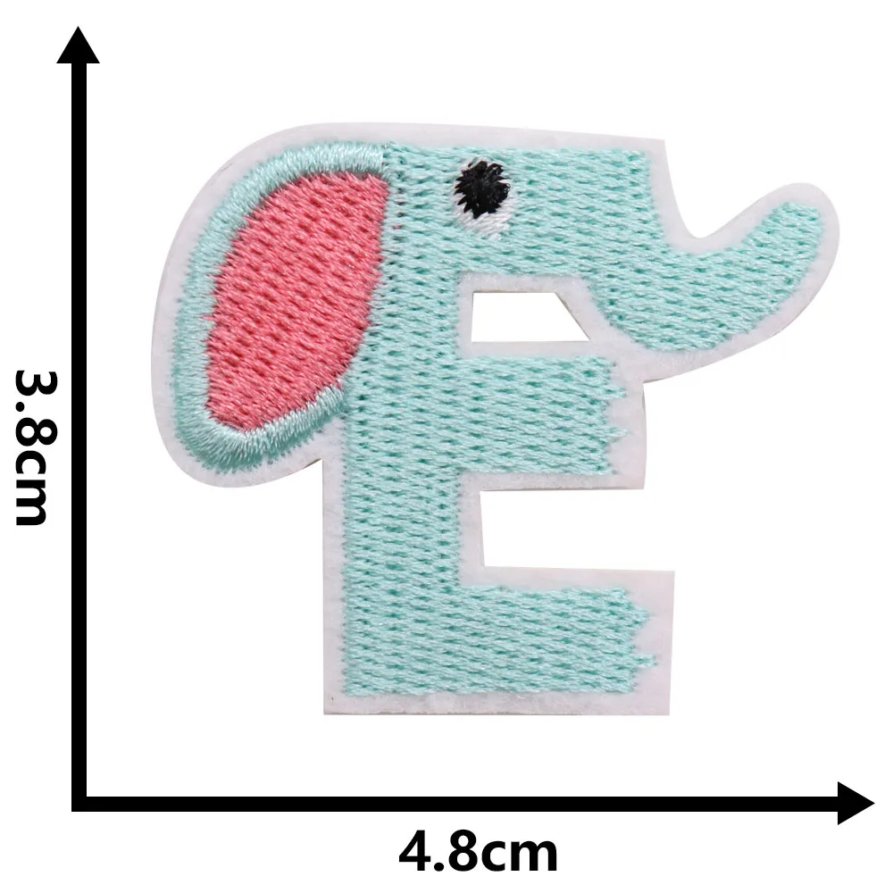 Embroidered patch of an elephant with dimensions indicated