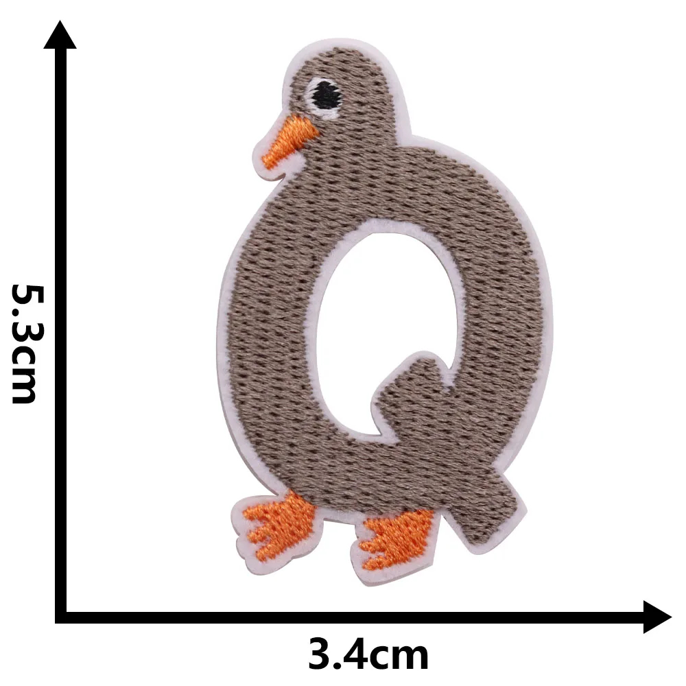 Embroidered patch of a duck with dimensions indicated