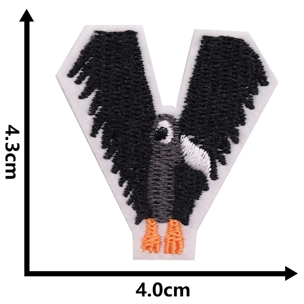 Embroidered patch of a vulture with measurements on a white background
