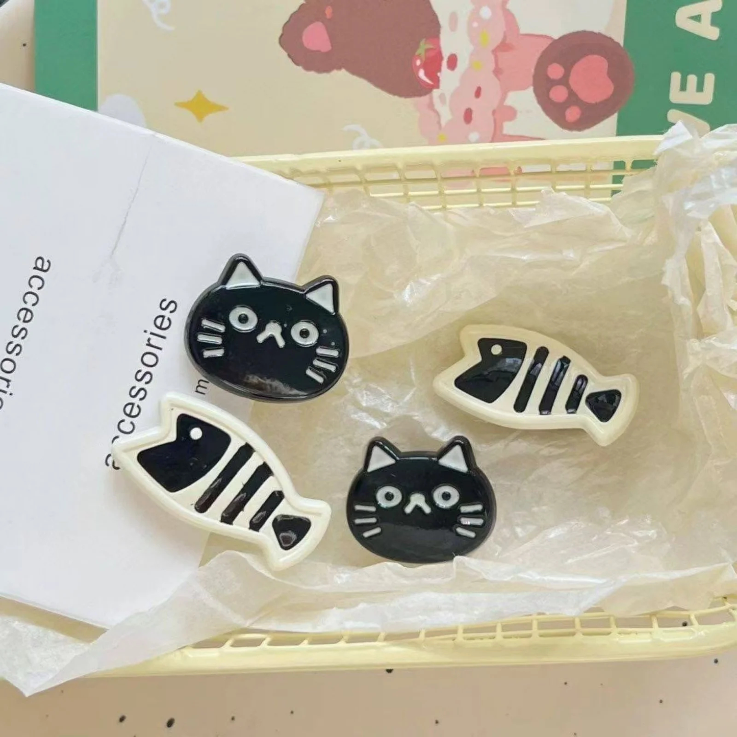 Fish and Cat Mini Hair Clip Set - Ice Cream Cake