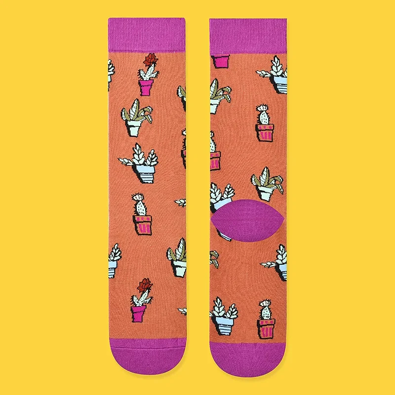 Socks with plant pattern on a yellow background