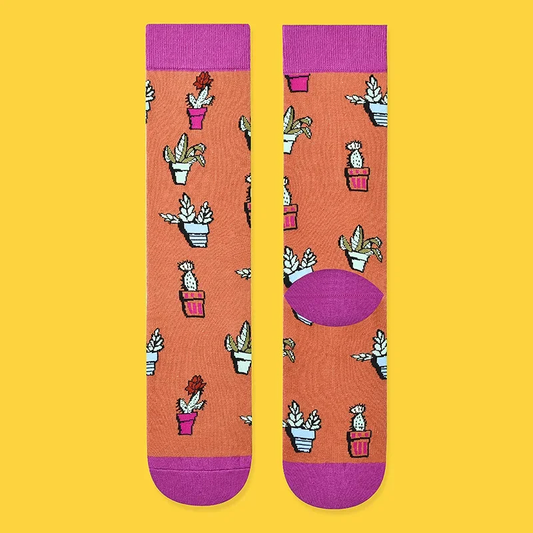 Socks with plant pattern on a yellow background