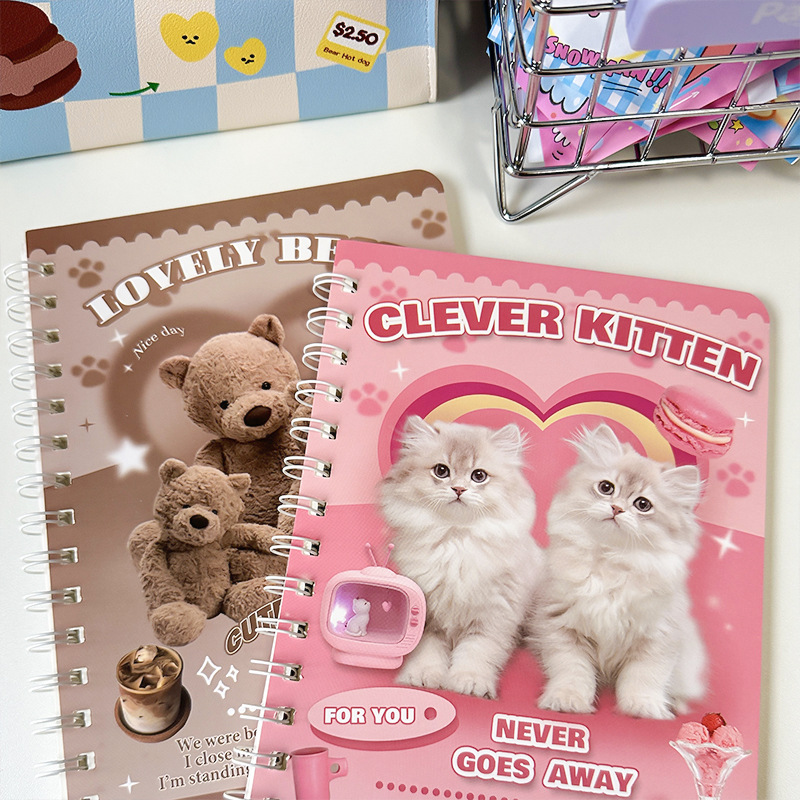 Clever Cat and Lovely Bear y2k Collage Ringed Notebooks (2 Designs)