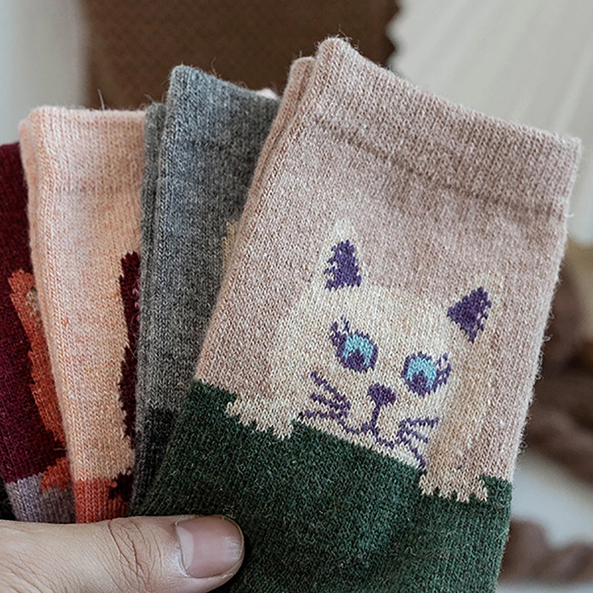 Peeking Cat Crew Socks, Set of 5