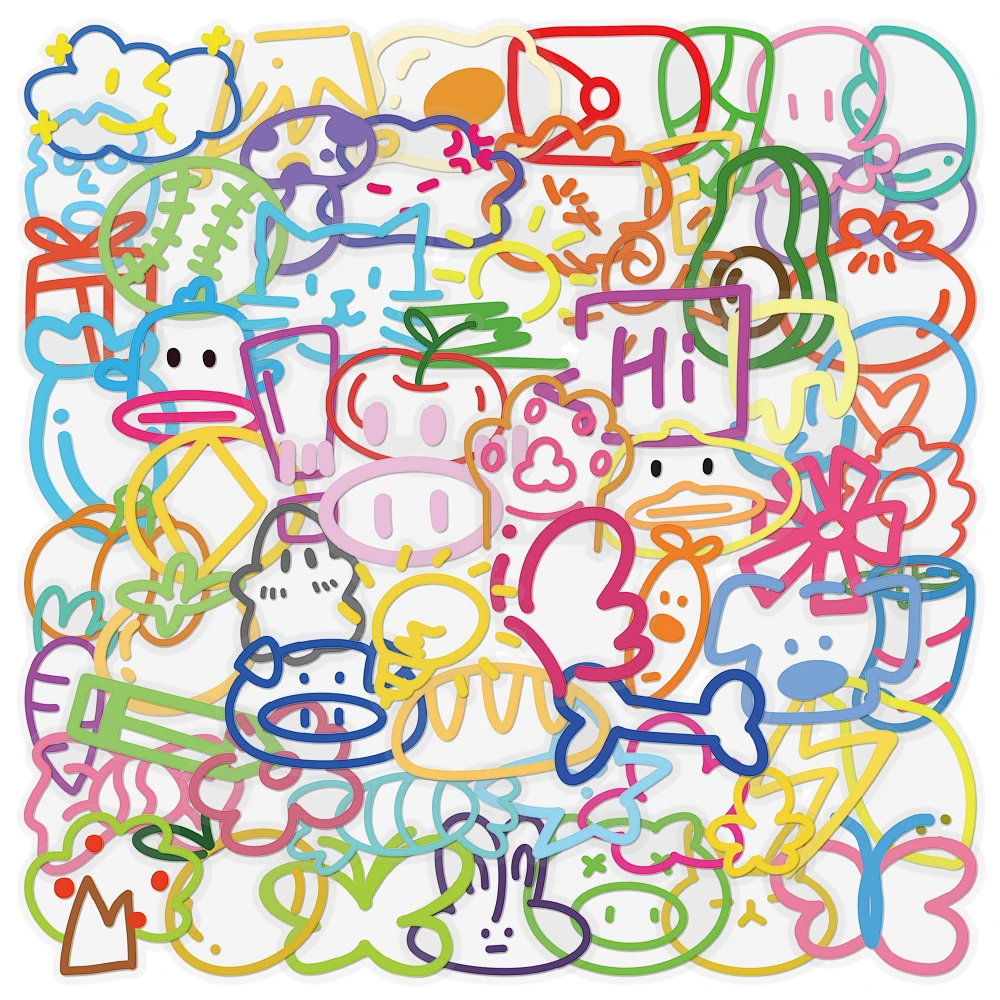 Collection of colorful cartoon-style stickers on a white background