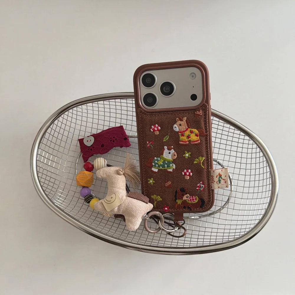Cute fashion embroidered three ponies phone case for iPhone 17 16 ProMax 14 15 Pro fundas simple new shockproof protective case - Ice Cream Cake