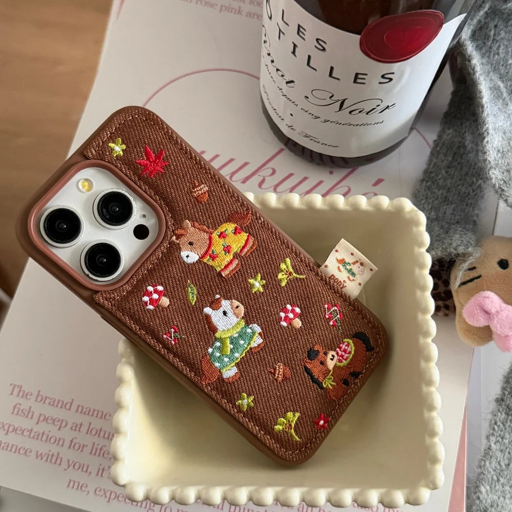 Cute fashion embroidered three ponies phone case for iPhone 17 16 ProMax 14 15 Pro fundas simple new shockproof protective case - Ice Cream Cake
