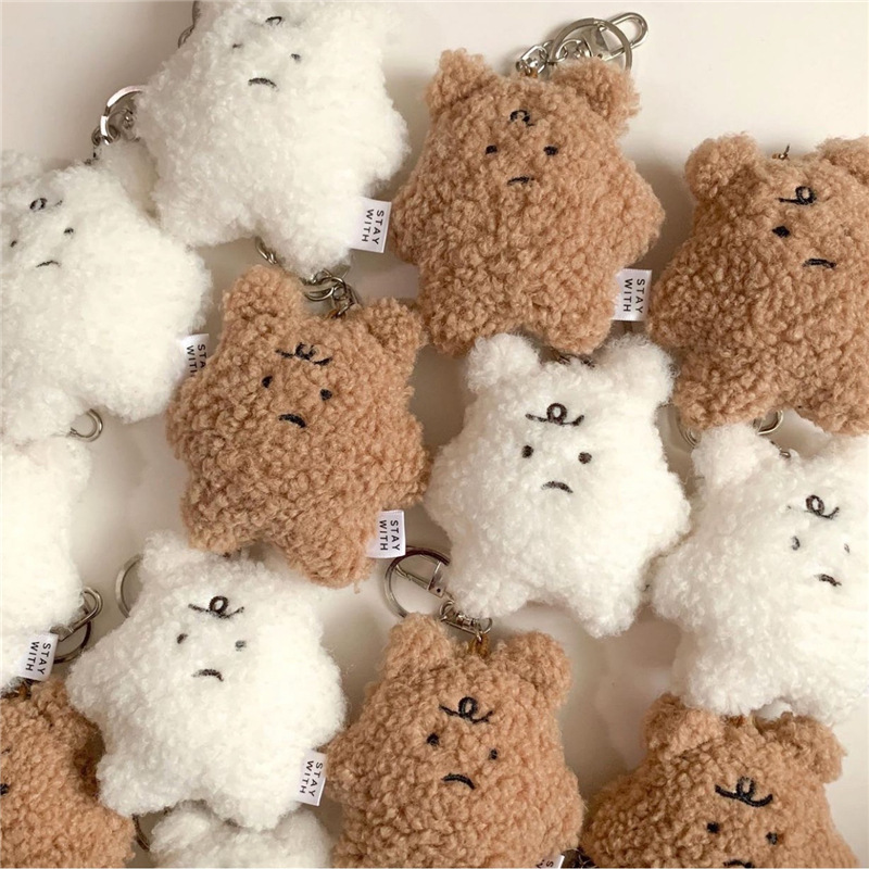 Grumpy Teddy Character Plush Keychain 3 Colours 2 Designs Ice