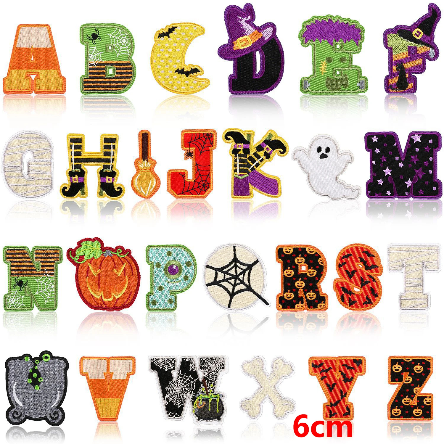Halloween-themed alphabet letters on a white background