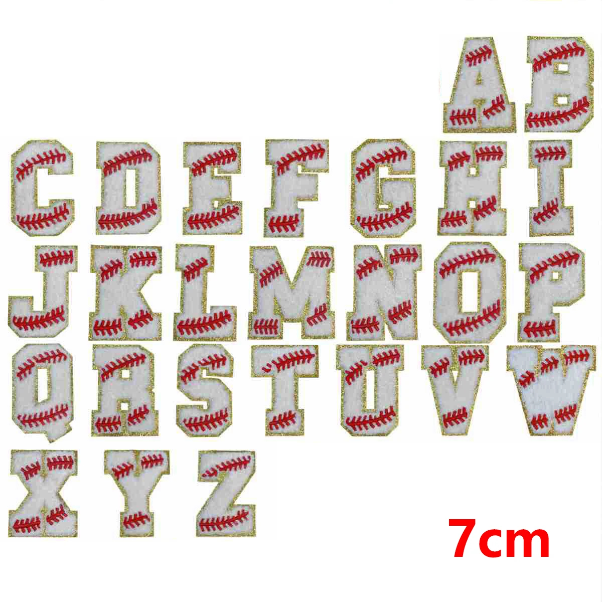 Alphabet letters with baseball pattern on a white background