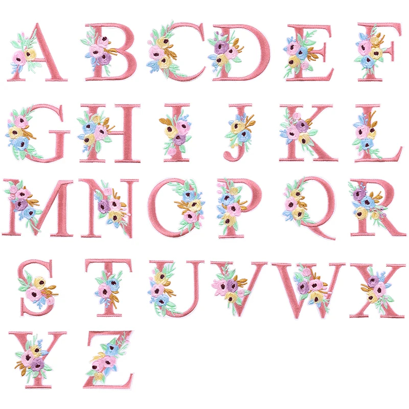 Alphabet letters with floral designs on a white background