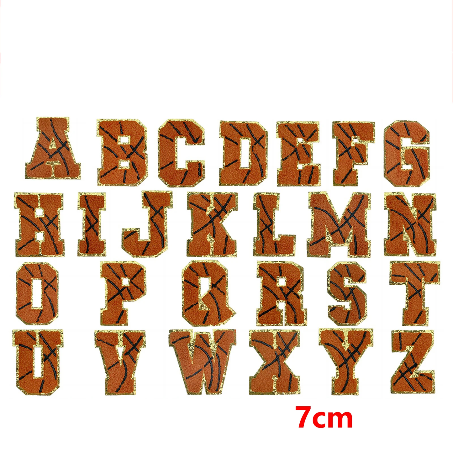 Basketball-themed alphabet letters from A to Z on a white background with '7 cm' text.
