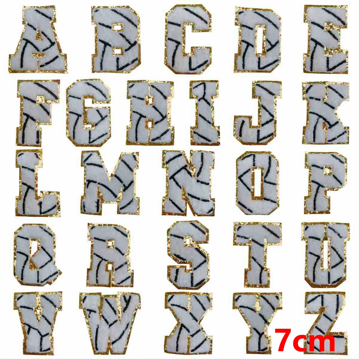 Alphabet letters A to Z with a cracked texture on a white background