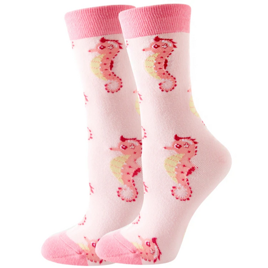 Pink Seahorse Ankle Socks