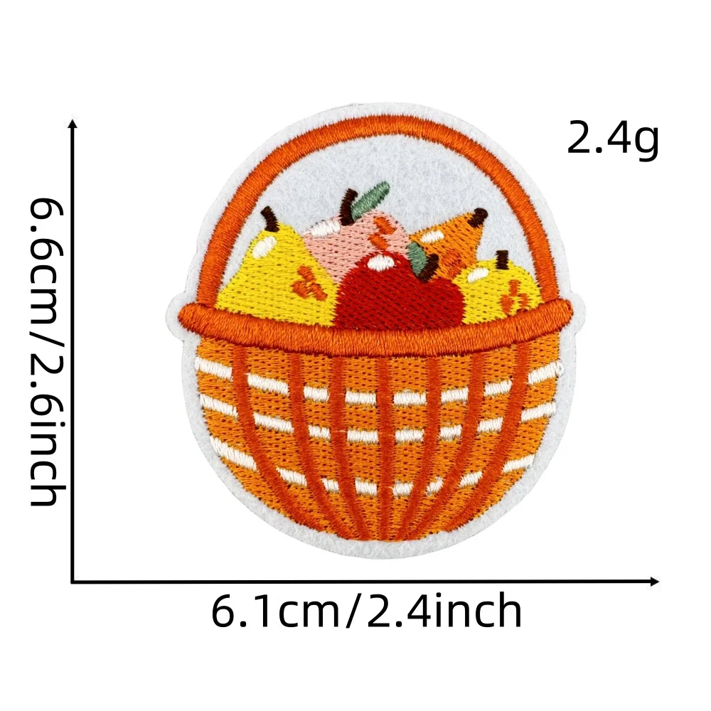 Basket of fruits patch with measurements on a white background