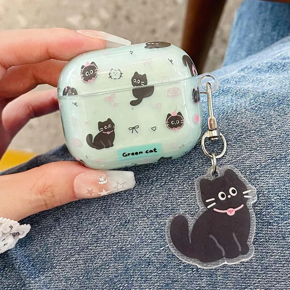 Green Cat AirPods Charger Case Cover with Cat Charm