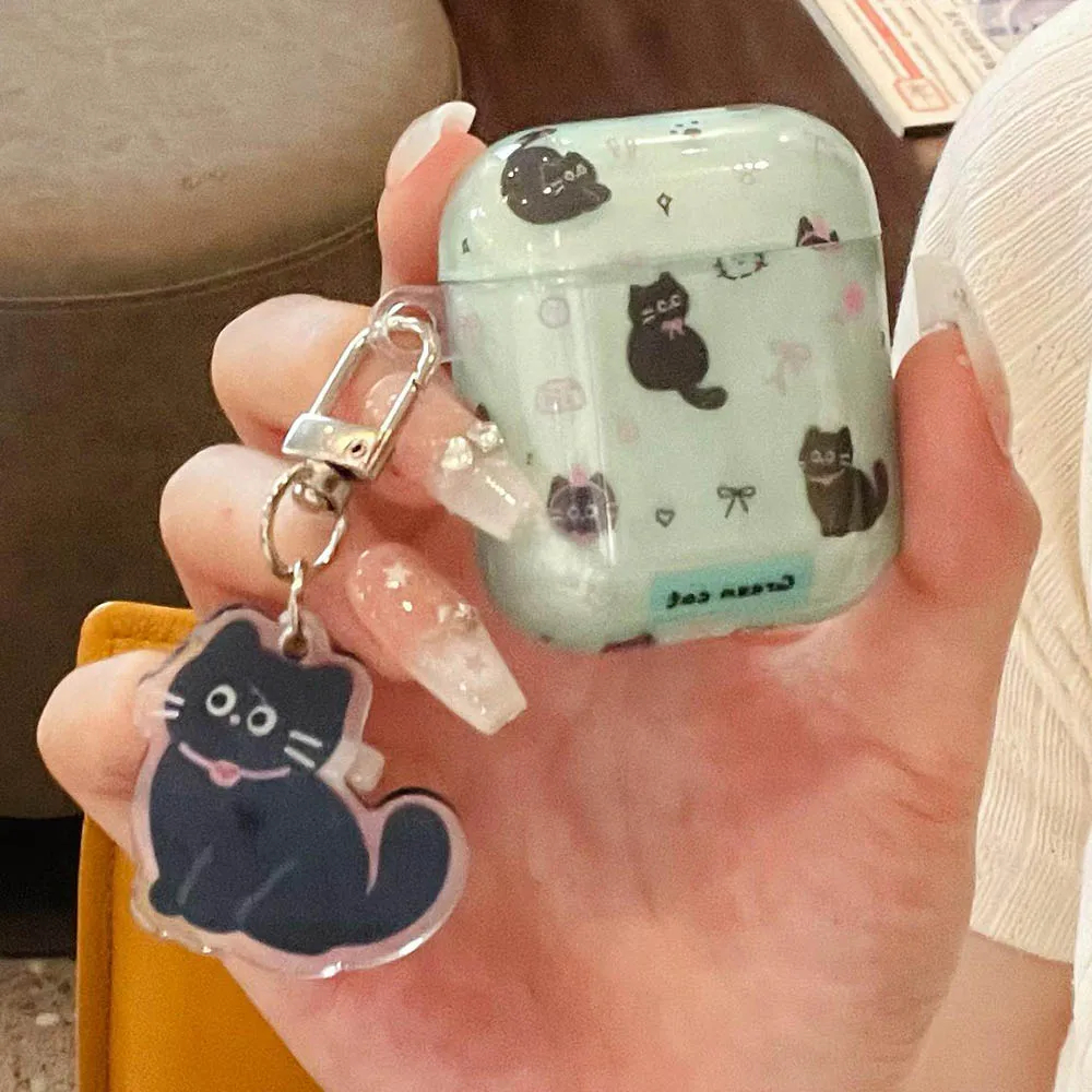 Green Cat AirPods Charger Case Cover with Cat Charm