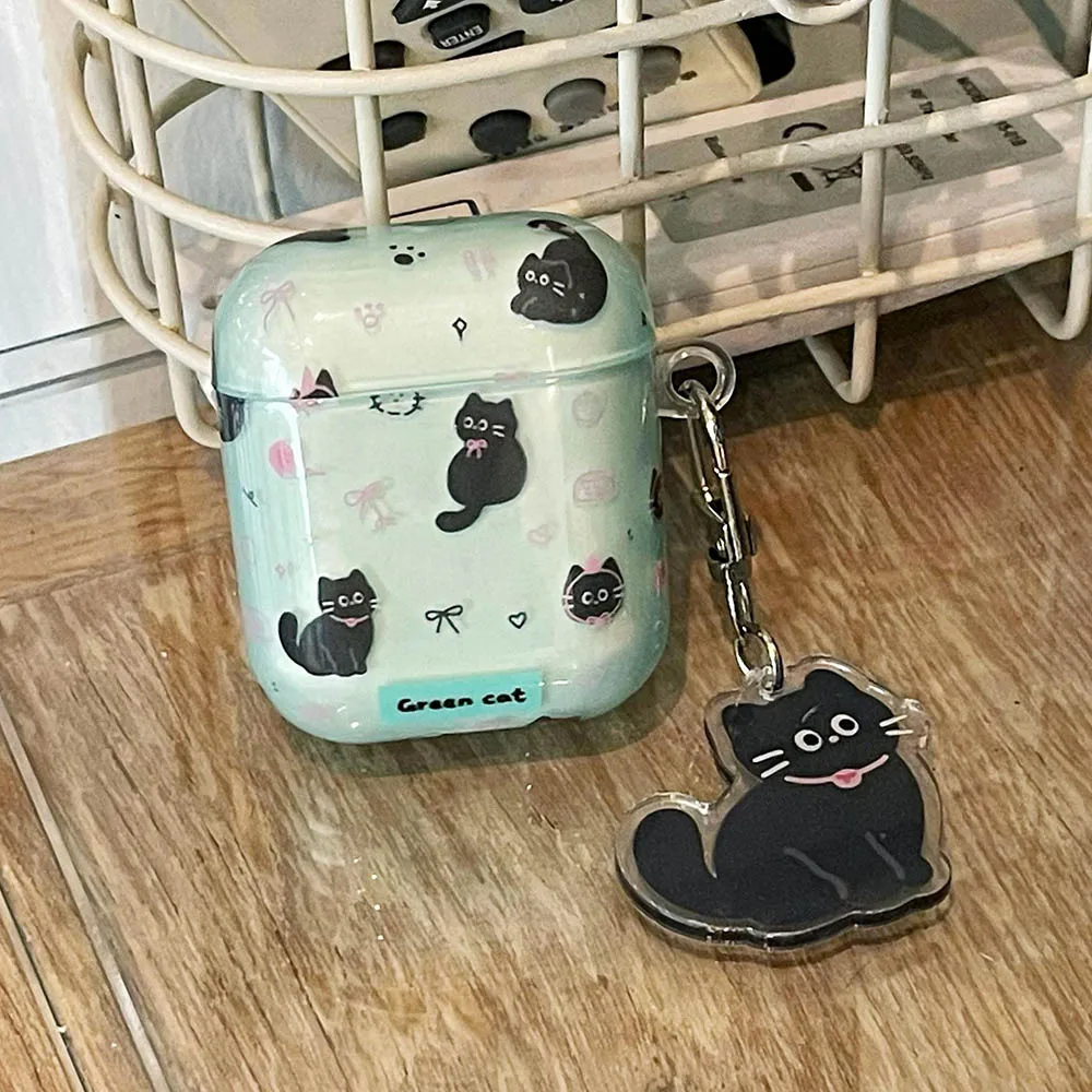 Green Cat AirPods Charger Case Cover with Cat Charm