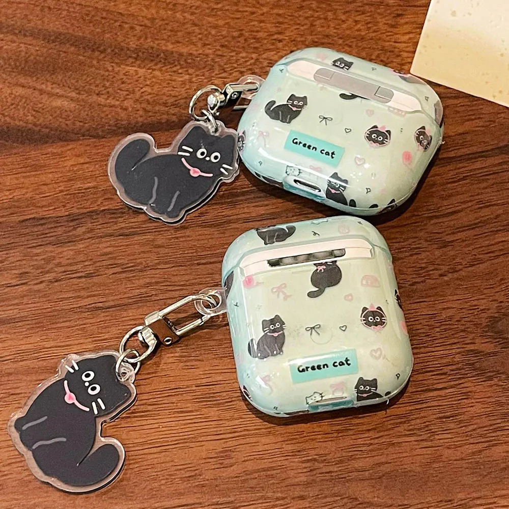 Green Cat AirPods Charger Case Cover with Cat Charm