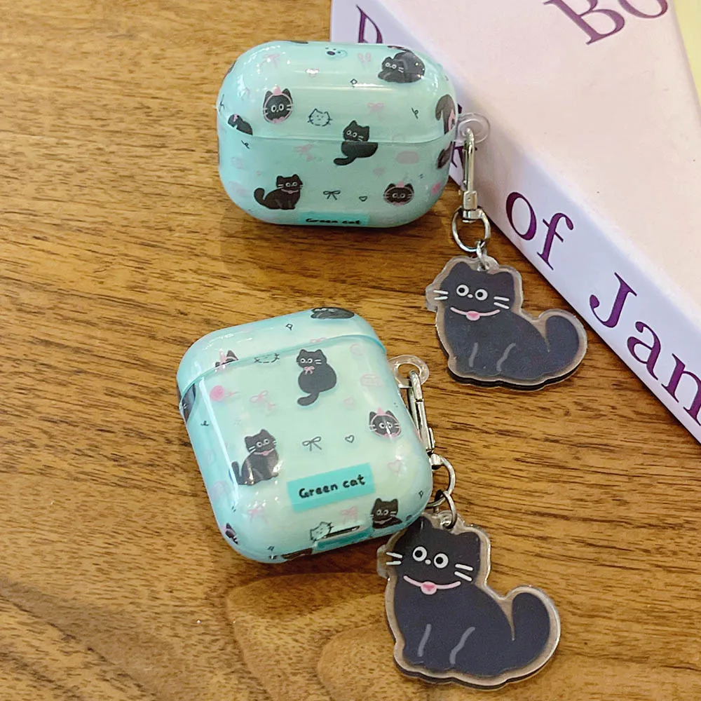Green Cat AirPods Charger Case Cover with Cat Charm